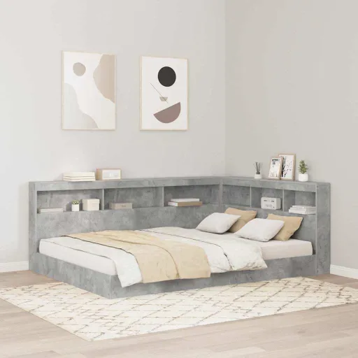 Cabecera de Almacenamiento Con Estante Gris Hormigón 140 cm
