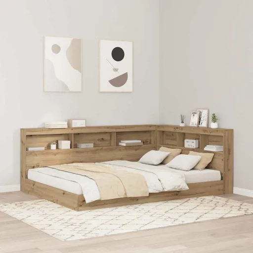 Cabecera de Almacenamiento Con Estante Roble Artesanal 140 cm