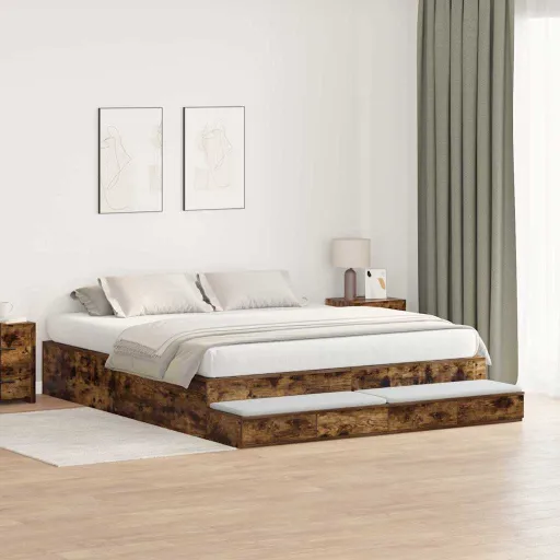 Cama Con Almacenamiento Con Cajón Roble Ahumado 200 cm