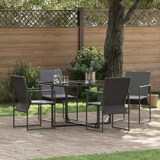 Conjunto de Comedor de Jardín   Negro Acero (5 pcs)