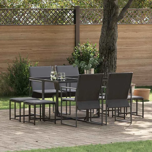 Conjunto de Comedor de Jardín   Negro Acero (9 pcs)