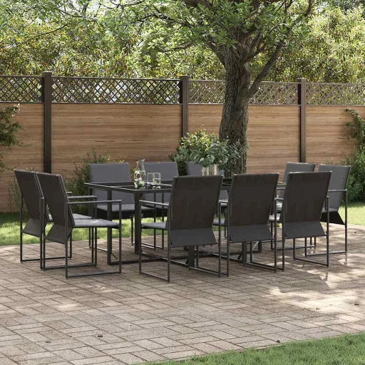 Conjunto de Comedor de Jardín   Negro Acero (11 pcs)