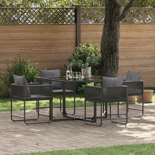 Conjunto de Comedor de Jardín   Negro Acero (5 pcs)