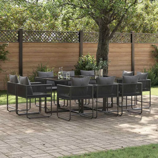 Conjunto de Comedor de Jardín   Negro Acero (11 pcs)