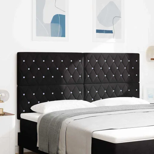 Cabecero de Terciopelo Argyle Manual Negro 180 cm Terciopelo