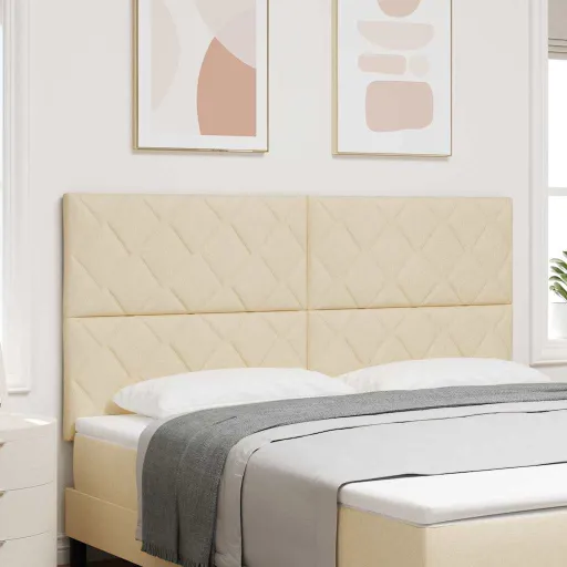 Cabecero de Tela Geométrico Con Cabecera Crema 180 cm Tela