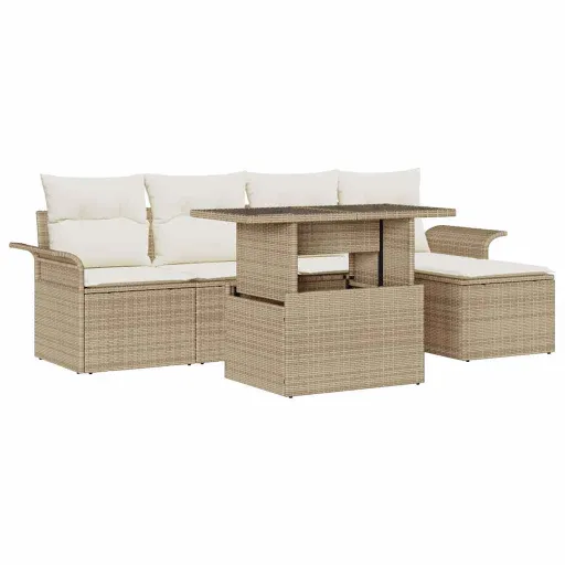 Conjunto de Sofá de Jardín Con Cojín   Beige Poliratán (6 pcs)