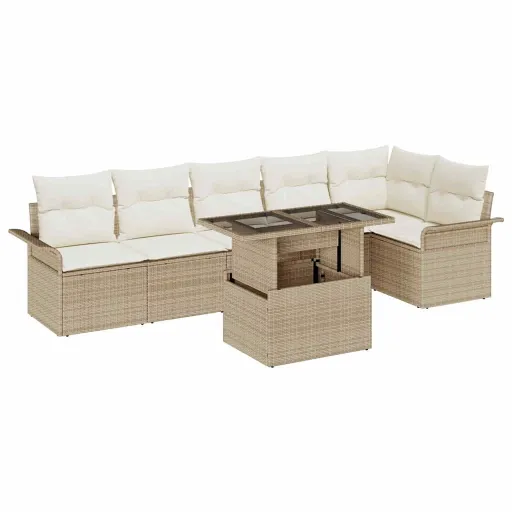 Conjunto de Sofá de Jardín Con Cojín   Beige Poliratán (7 pcs)