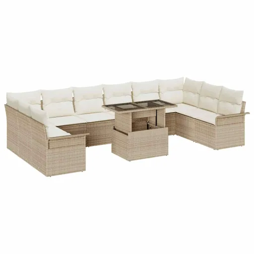 Conjunto de Sofá de Jardín   Beige Rattan de Poliéster (11 pcs)