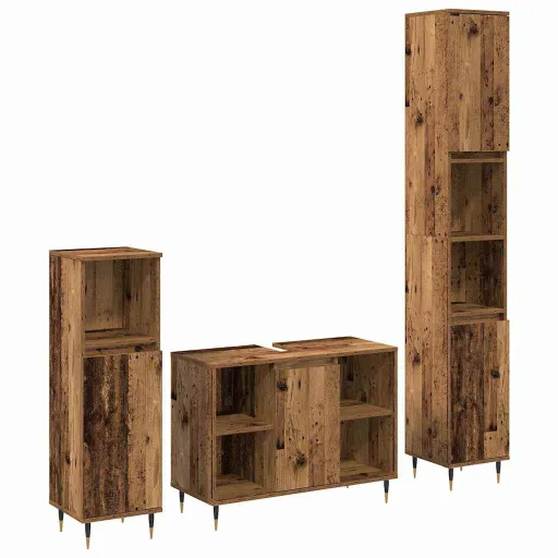 Juego de Muebles de Baño Con Estante   Madera Vieja (3 pcs)