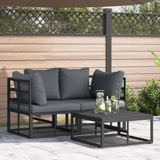 Conjunto de Sofás de Jardín   Negro Metal (3 pcs)