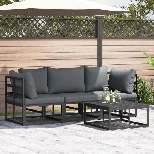 Conjunto de Sofás de Jardín   Negro Metal (4 pcs)