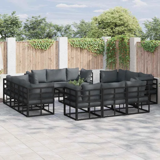 Conjunto de Sofás de Jardín   Negro Metal (12 pcs)