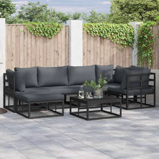 Conjunto de Sofá de Jardín Con Cojín Negro Aluminio