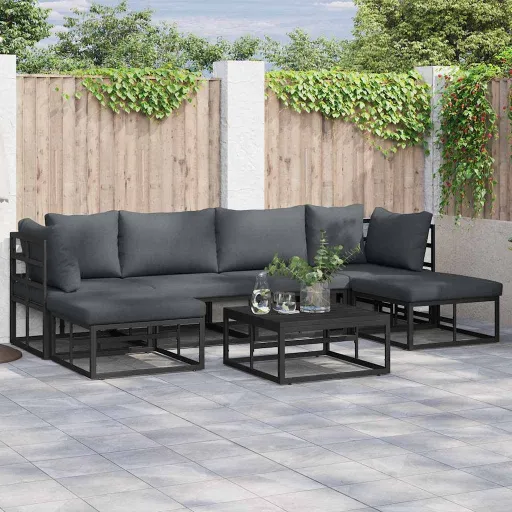 Conjunto de Sofá de Jardín Con Cojín Negro Aluminio