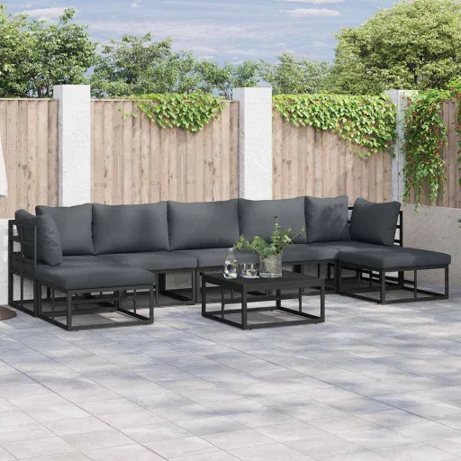 Conjunto de Sofá de Jardín Con Cojín Negro Aluminio