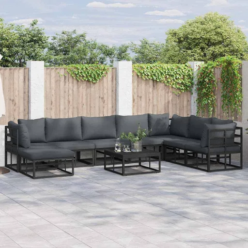 Conjunto de Sofá de Jardín Con Cojín Negro Aluminio