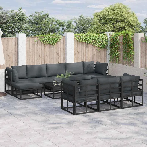 Conjunto de Sofá de Jardín   Negro Aluminio (11 pcs)