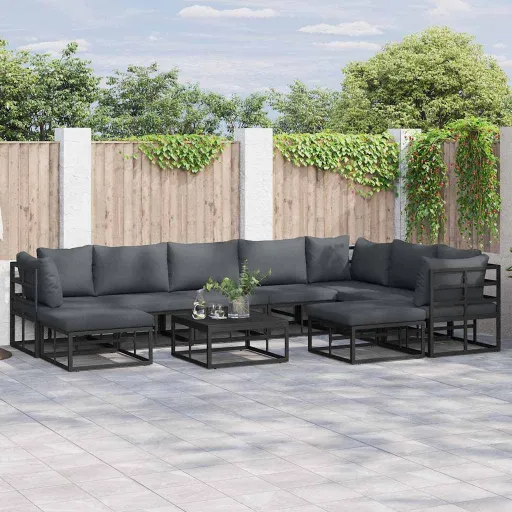 Conjunto de Sofá de Jardín   Negro Aluminio (9 pcs)