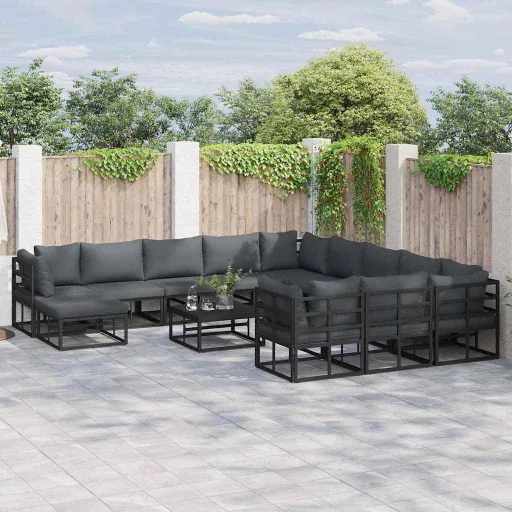 Conjunto de Sofá de Jardín   Negro Aluminio (12 pcs)