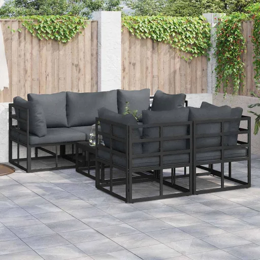 Conjunto de Sofás de Jardín Con Cojín   Negro Acero (6 pcs)