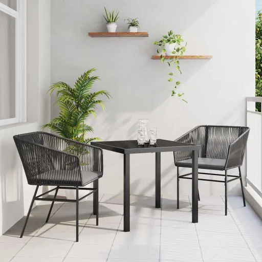 Conjunto de Comedor de Jardín Con Cojín   Negro (3 pcs)
