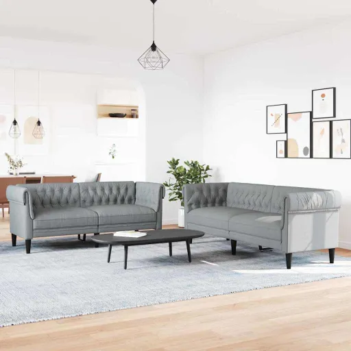Sofá de Sala   Gris Claro Tela (2 pcs)