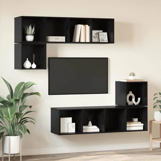 Conjunto de Mueble de TV   Roble Negro Madera Contrachapada (4 pcs)