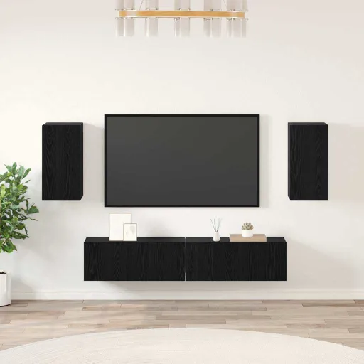 Conjunto de Mueble de TV   Roble Negro Madera de Ingeniería (4 pcs)