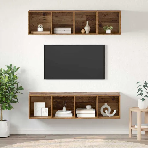 Conjunto de Mueble de TV Montaje en la Pared   Madera Vieja (3 pcs)