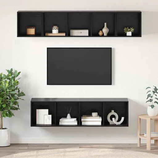 Conjunto de Mueble de TV   Roble Negro Madera Contrachapada (4 pcs)