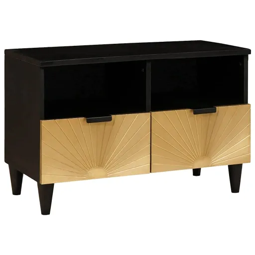 Mueble de TV Con Cajón Negro y Dorado 70 x 33 x 46 cm