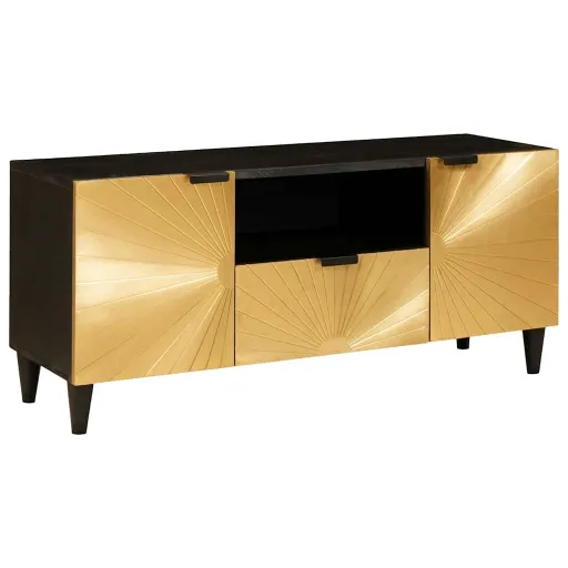 Mueble de TV Con Cajón Negro y Dorado 105 x 33 x 46 cm
