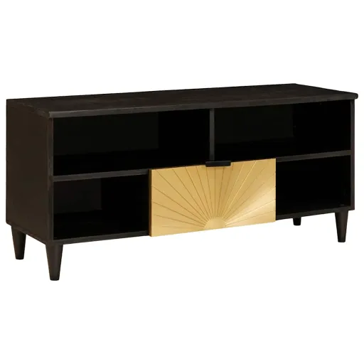 Mueble de TV Con Cajón Negro y Dorado 100 x 33 x 46 cm