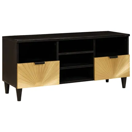 Mueble de TV Con Cajón Negro y Dorado 100 x 33 x 46 cm
