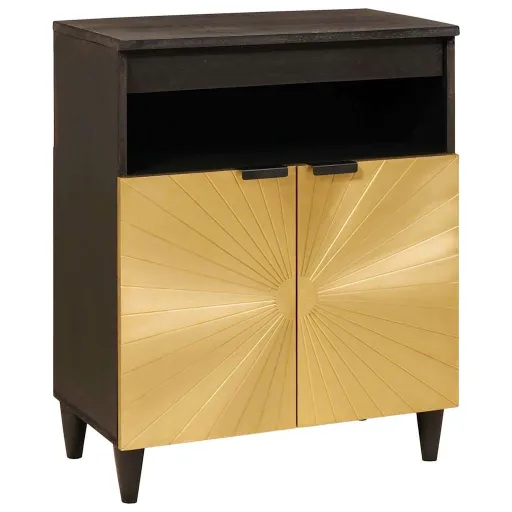 Aparador Negro y Dorado 60 x 33 x 75 cm Madera de Mango Maciza