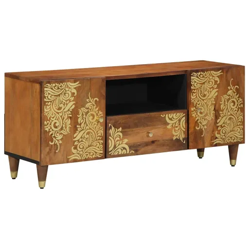 Mueble de TV Con Cajón Con Estante Marrón Miel 105 x 33 x 46 cm