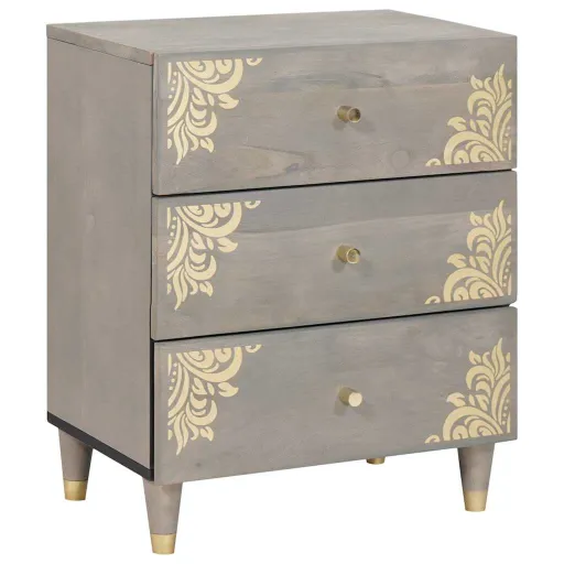 Armario de Noche Gris 50 x 33 x 62 cm Madera de Mango Maciza