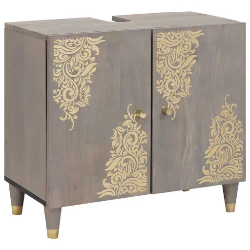 Mueble de Lavabo Gris 62 x 33 x 58 cm Madera de Mango Maciza