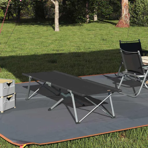 Cama de Camping Plegable Manual Negro 194 x 62,5 x 42,5 cm