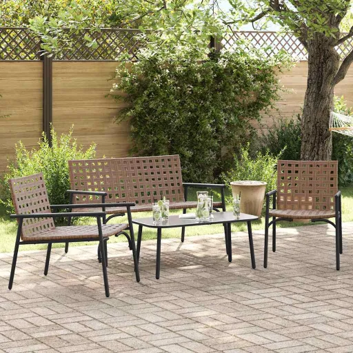Conjunto de Comedor de Jardín   Marrón Ratán Sintético (4 pcs)
