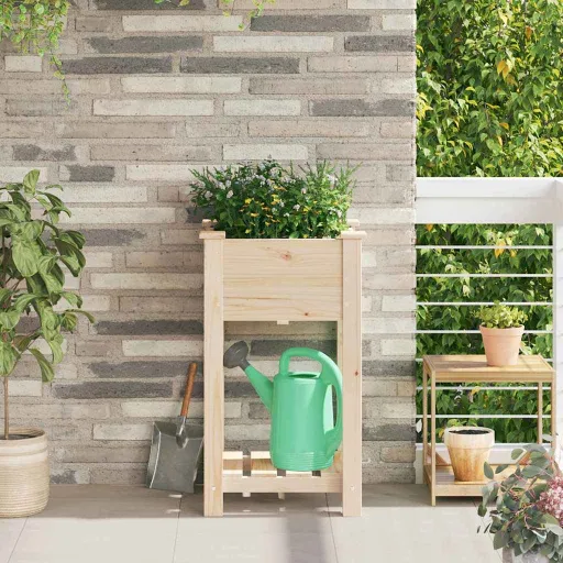 Macetero de Jardín Con Estante Beige 45 x 45 x 76,5 cm