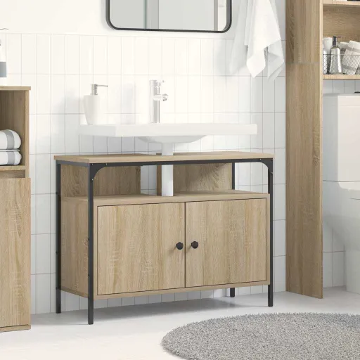 Gabinete de Lavabo Para Baño Con Puerta Marrón 80 x 30 x 60 cm
