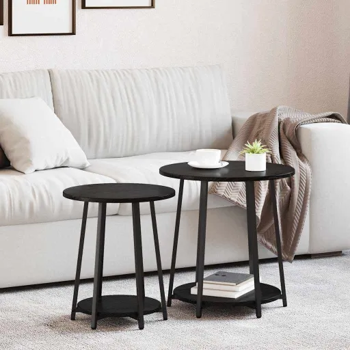 Conjunto de Mesas Auxiliares Con Estante   Roble Negro (2 pcs)