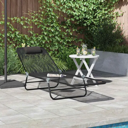 Tumbona Plegable Negro 182 x 55 x 85,5 cm Textileno