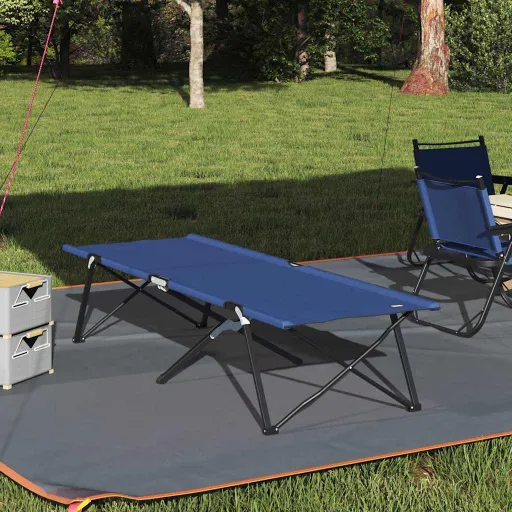 Cama de Camping Plegable Azul 206 x 76 x 74 cm Oxford y Acero