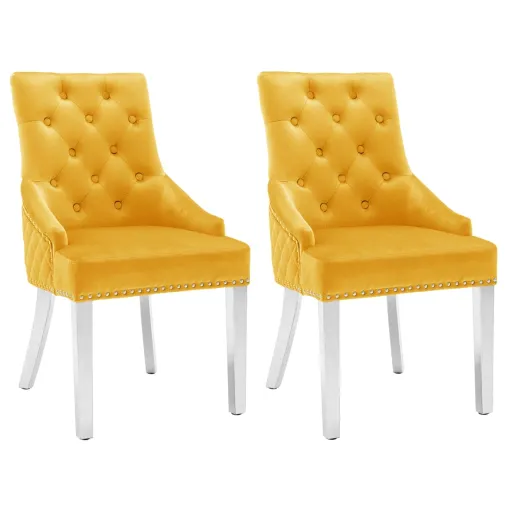 Sillas de Comedor 2 Unidades de Terciopelo Amarillo
