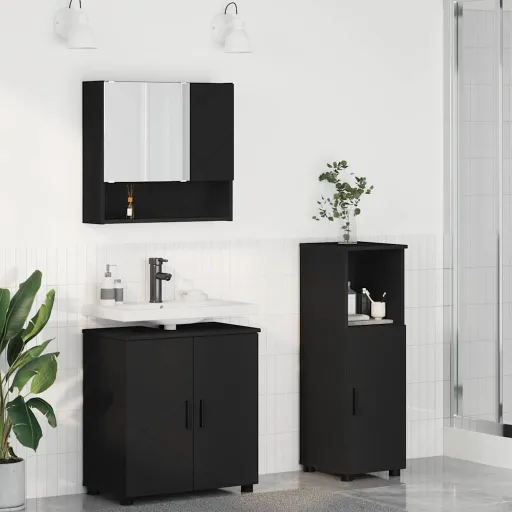 Juego de Muebles de Baño Montaje en la Pared   Negro (3 pcs)