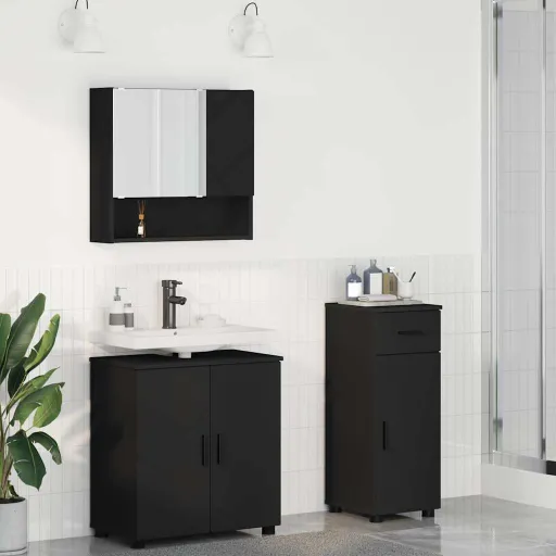 Juego de Muebles de Baño Con Cajón Con Puerta   Negro (3 pcs)