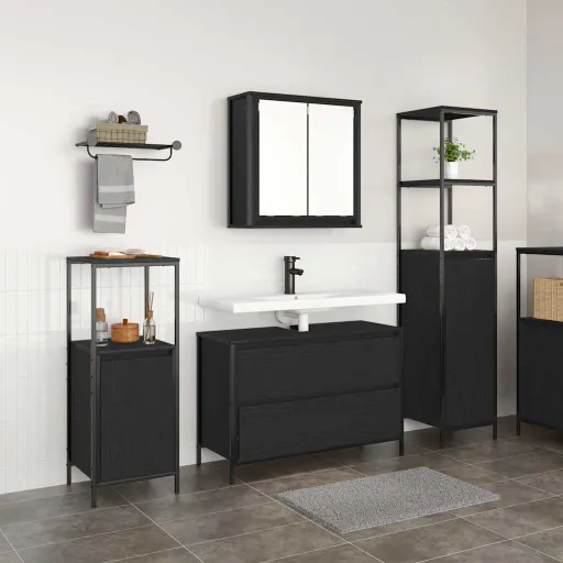 Juego de Muebles de Baño   Roble Negro Madera de Ingeniería (3 pcs)